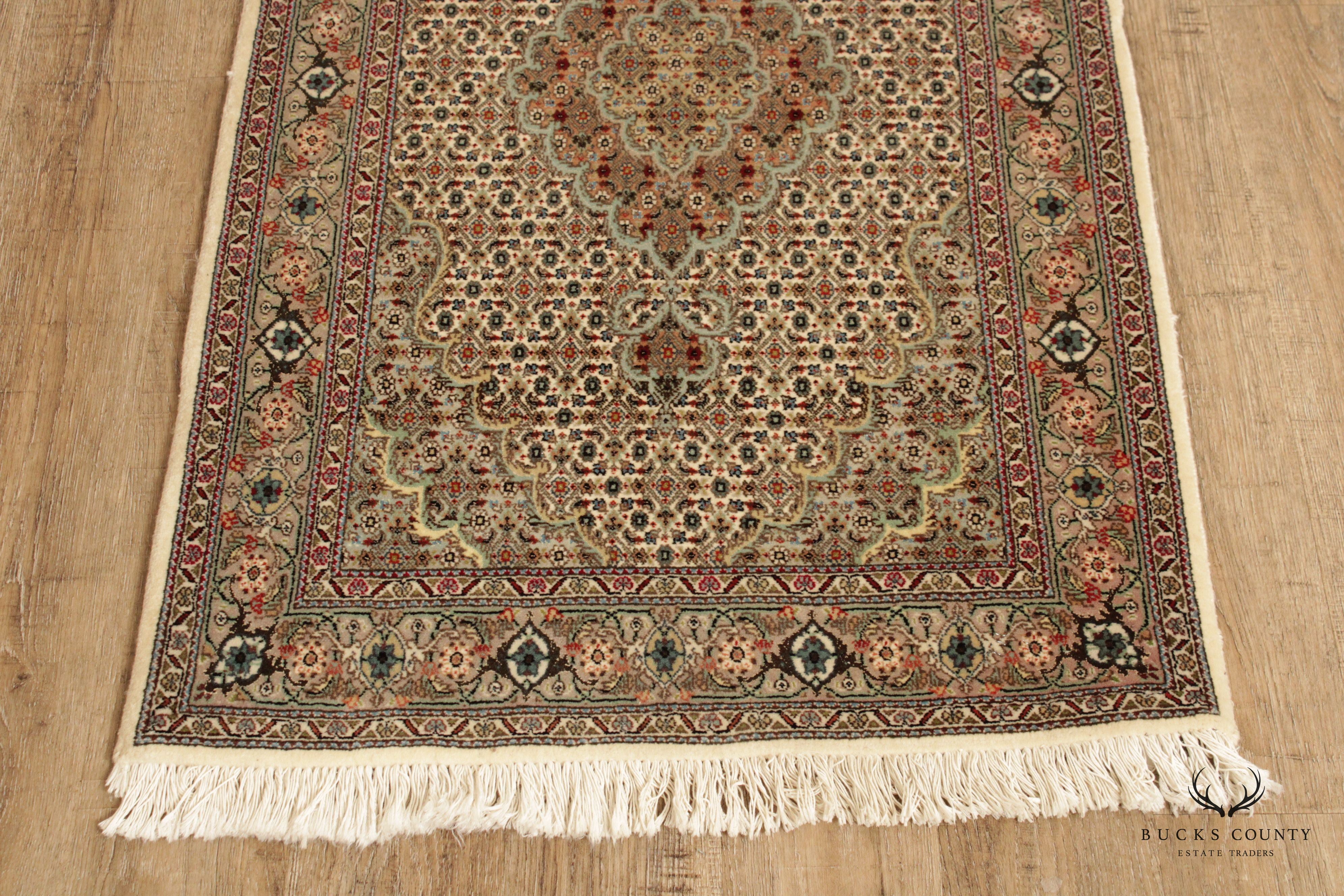 Persian Tabriz Mahi 2'8 Inch x 13'4 Inch Silk Wool Runner Rug