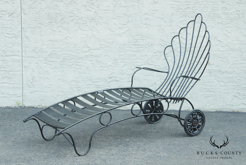 Vintage Art Deco Style Wrought Iron Patio, Garden Chaise Lounge
