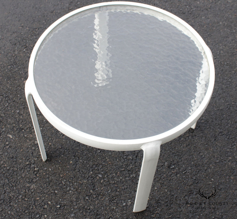 Vintage Aluminum and Glass Round Outdoor Patio End Table (B)