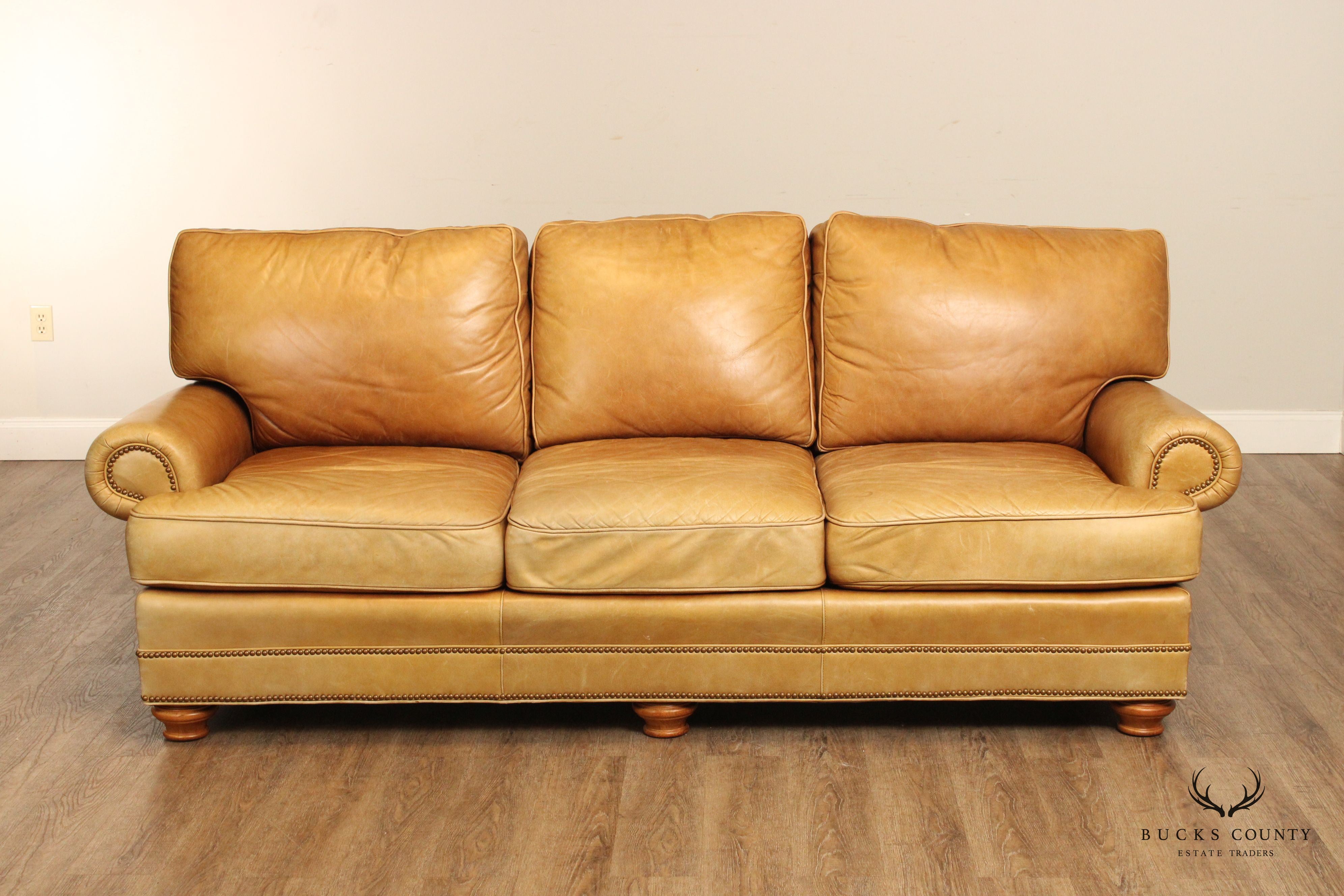 Leathercraft Traditional Tan Leather Upholstered Sofa