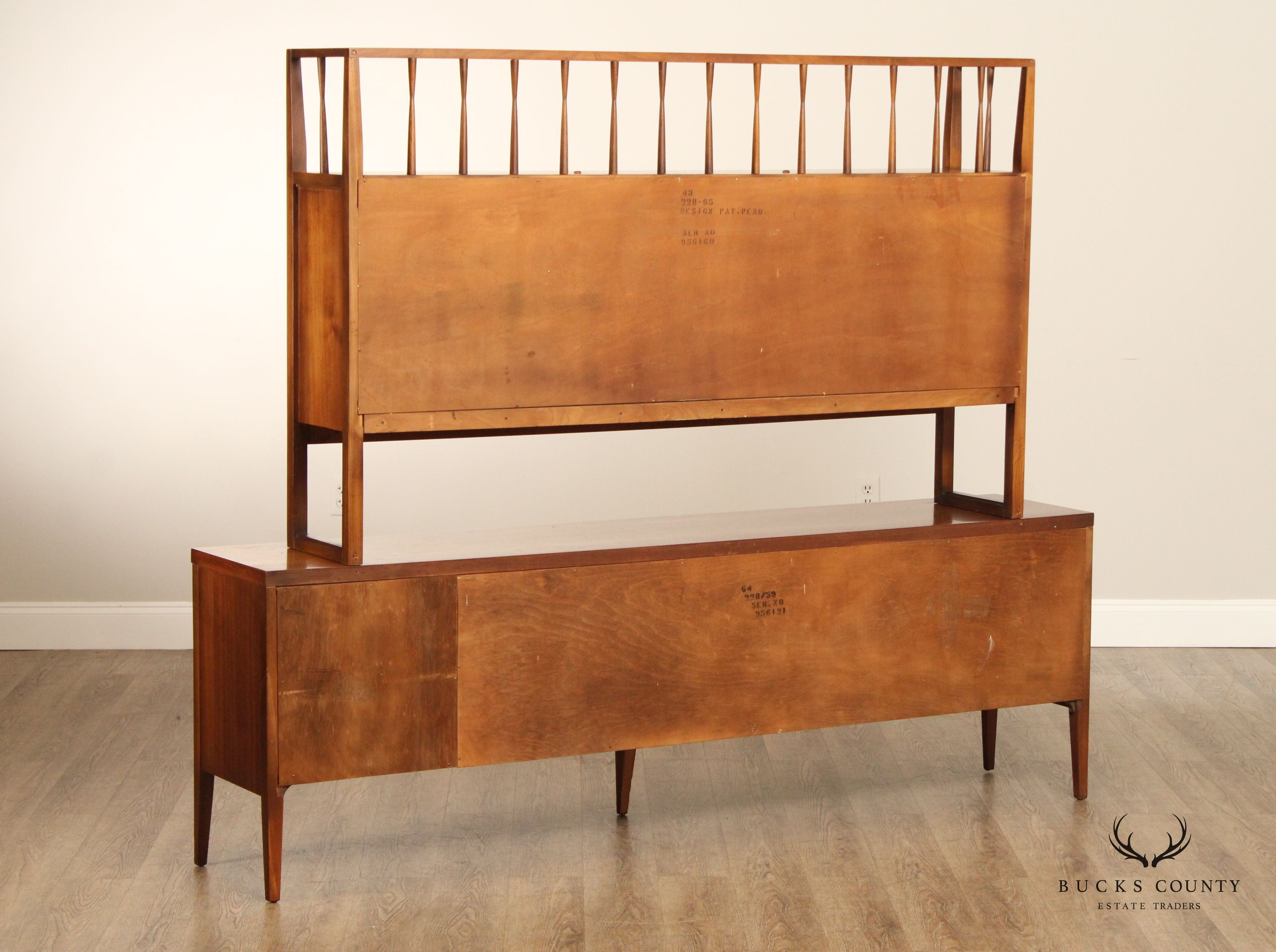 Lane Mid Century Modern Walnut Credenza China Cabinet Bookcase