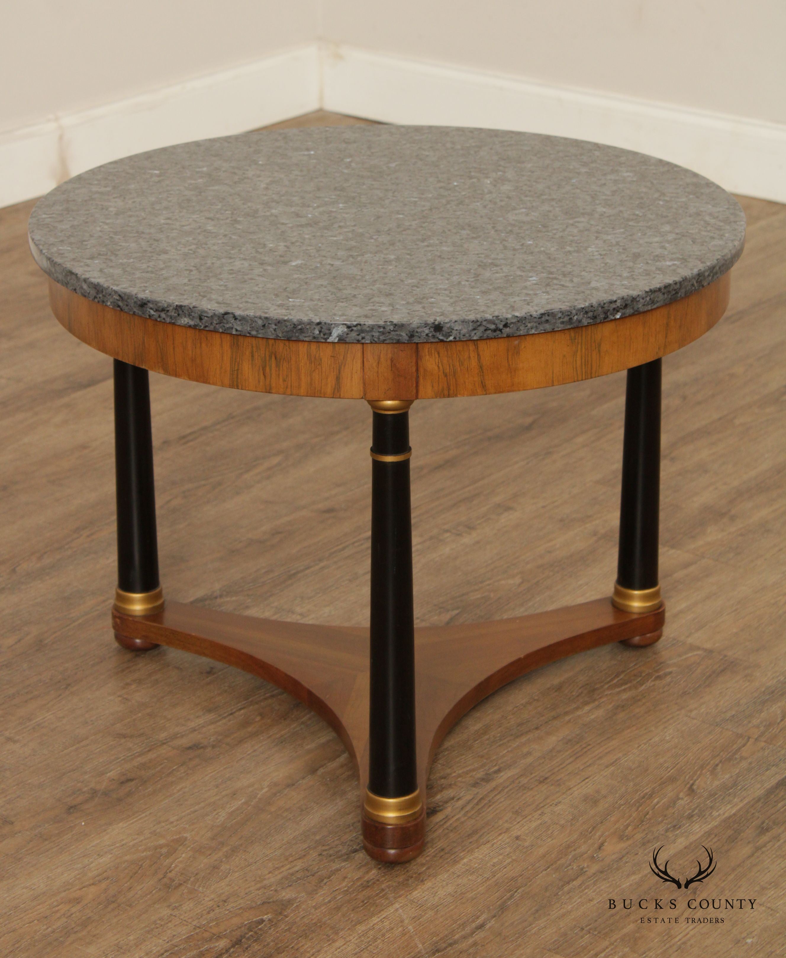 Fine Arts Furniture Co. French Empire Style Round Granite Top Side or Coffee Table