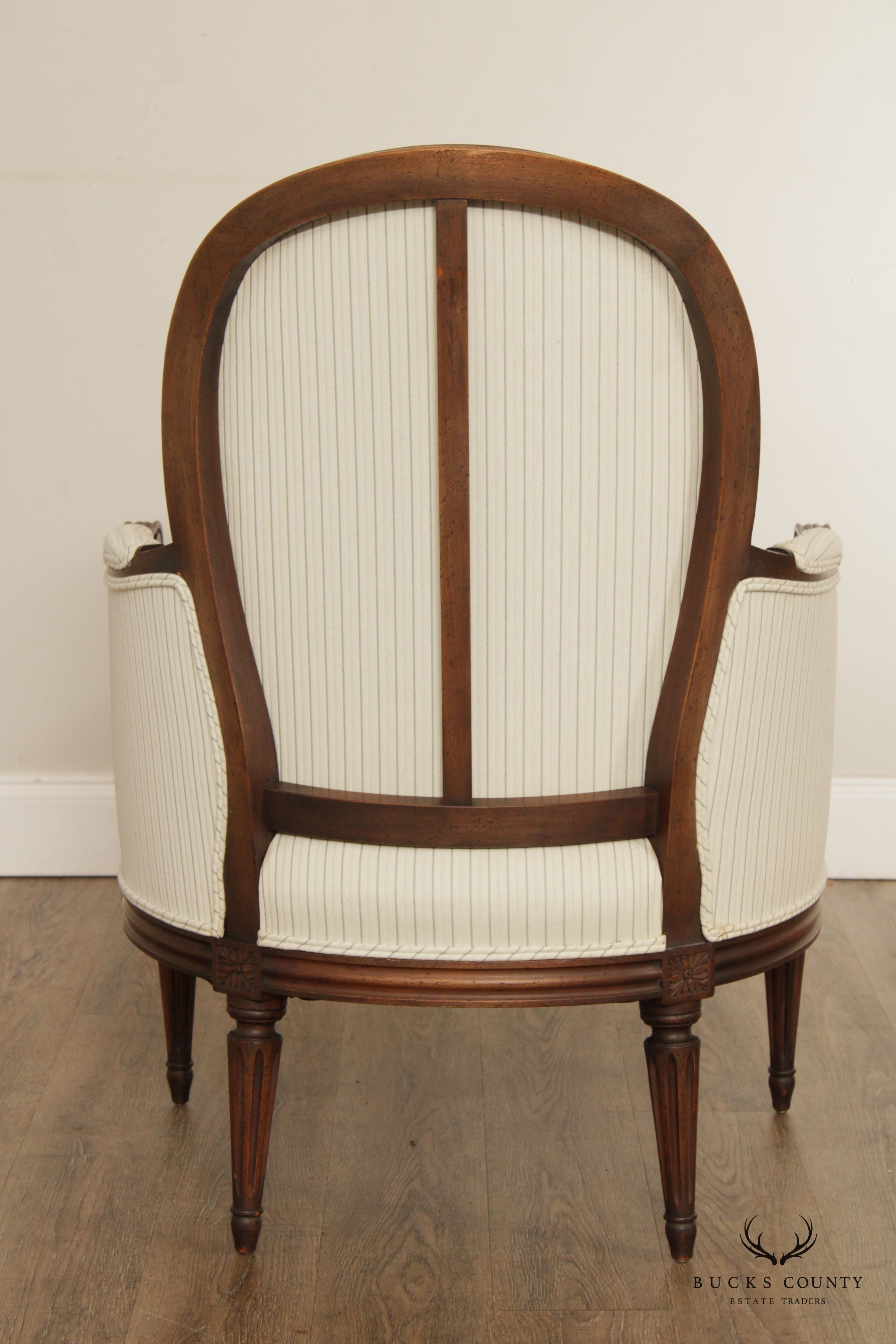 French Louis XVI Style Carved Fauteuil Armchair