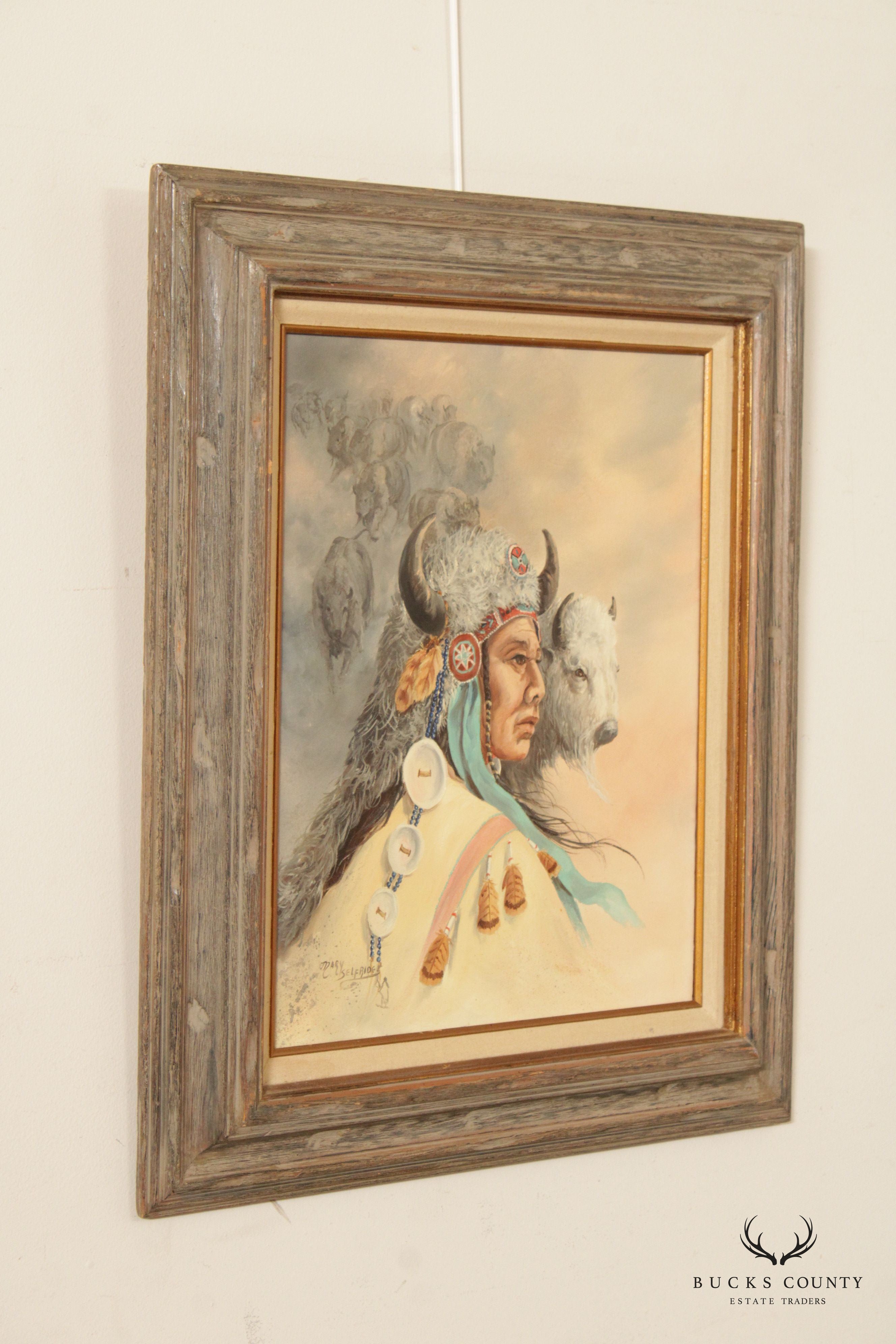 Mary Selfridge 'Spirit of the Buffalo' Original Oil Painting, Custom Framed