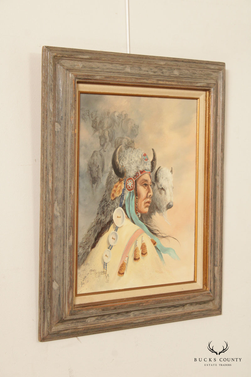 Mary Selfridge 'Spirit of the Buffalo' Original Oil Painting, Custom Framed