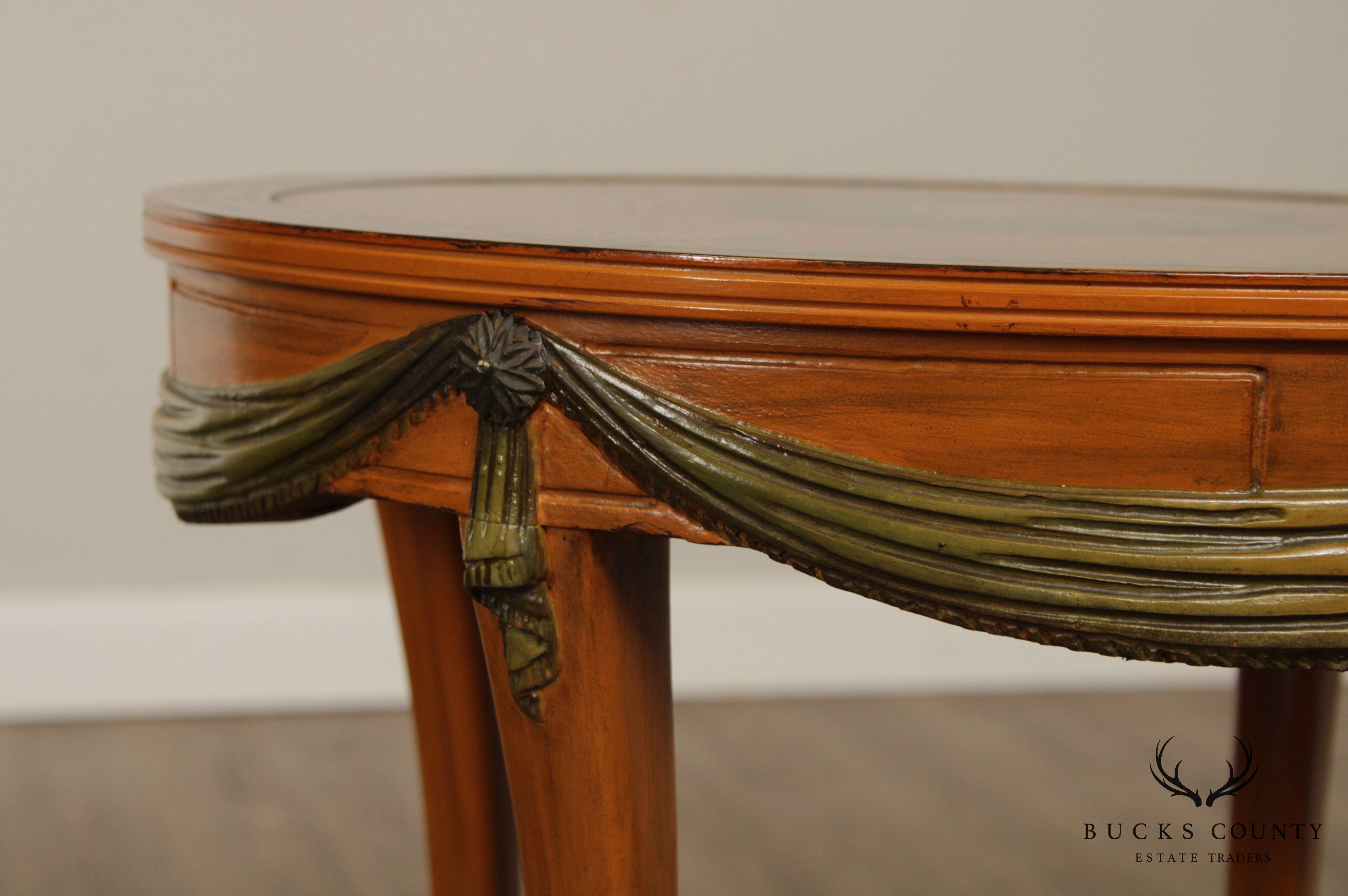 1930's Fine Quality Adams Style Hand Painted Pair Satinwood Side Tables