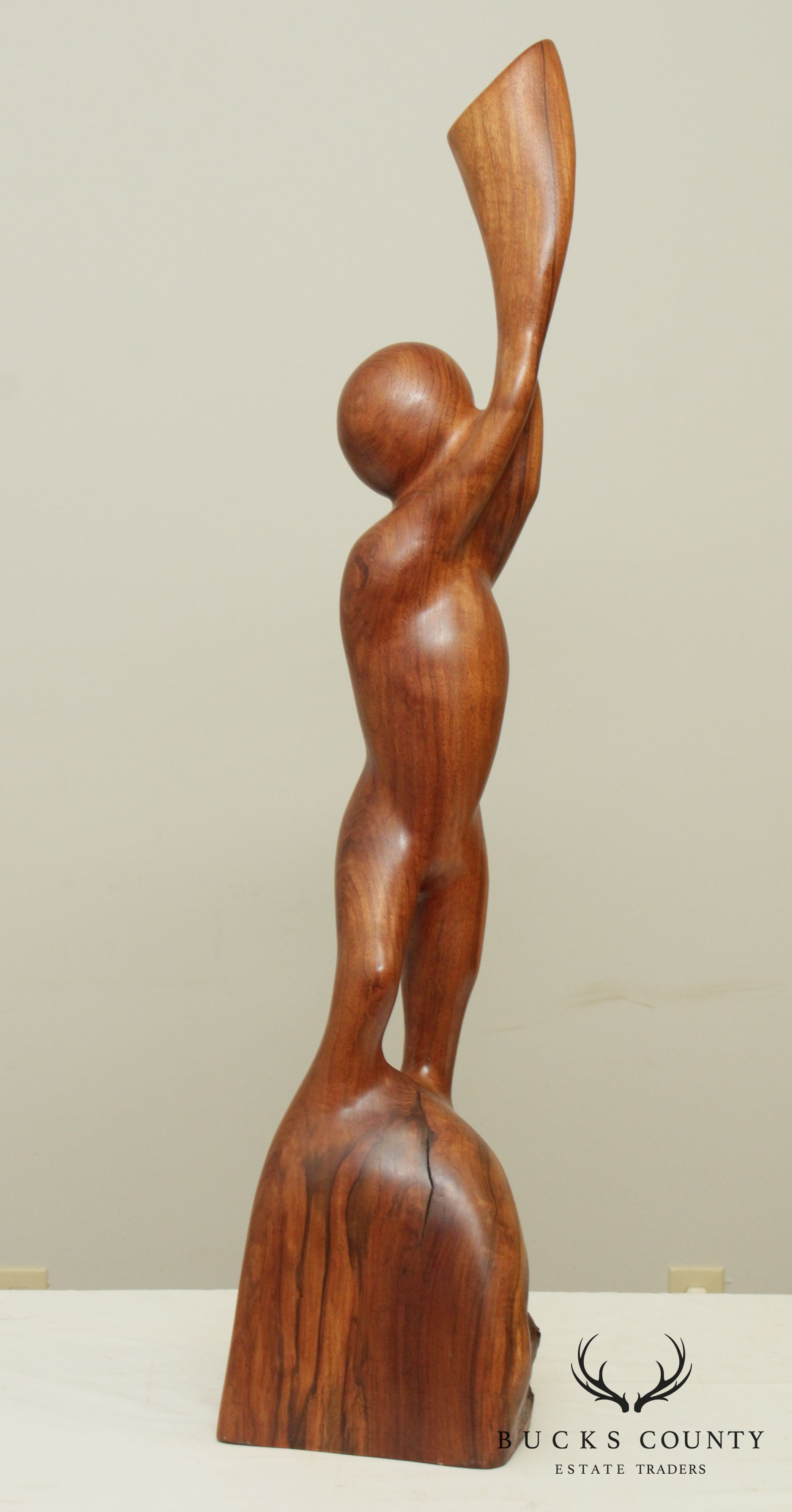 Modern Abstract Figural Carved Walnut Sculpture