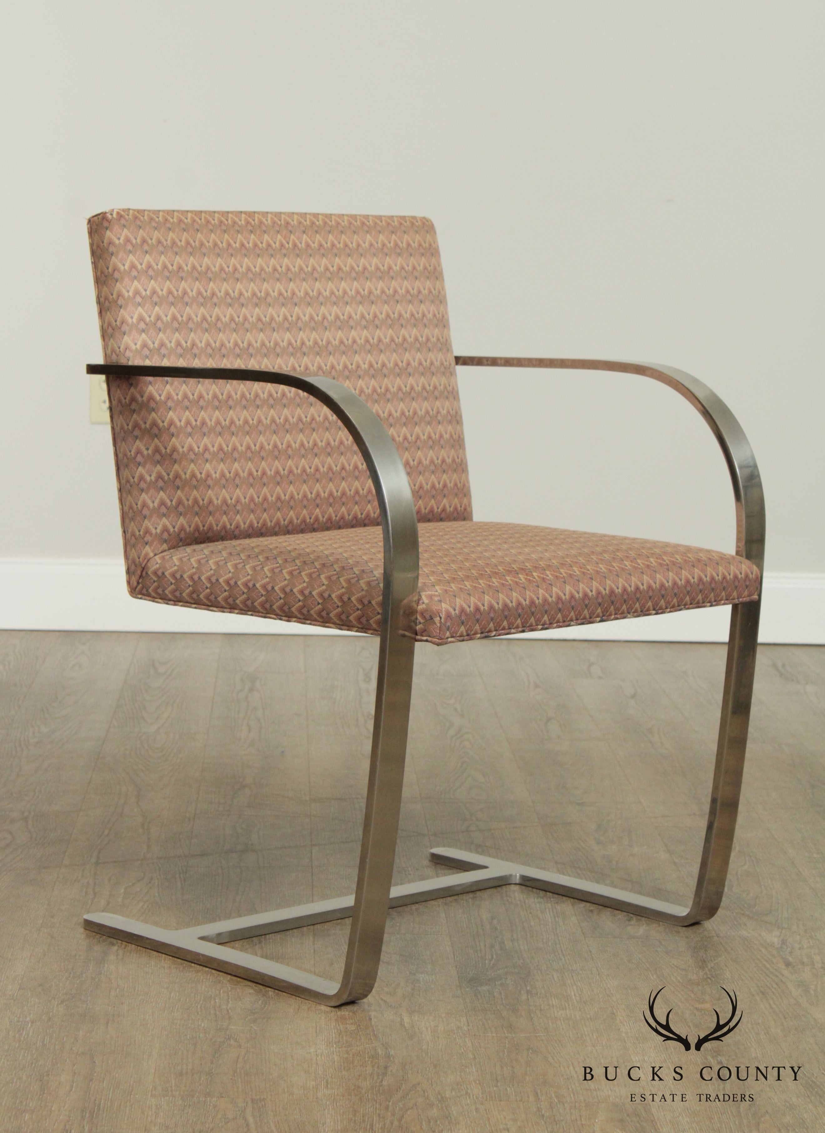 Mies Van Der Rohe for Knoll Vintage Pair Flat Bar Brno Armchairs