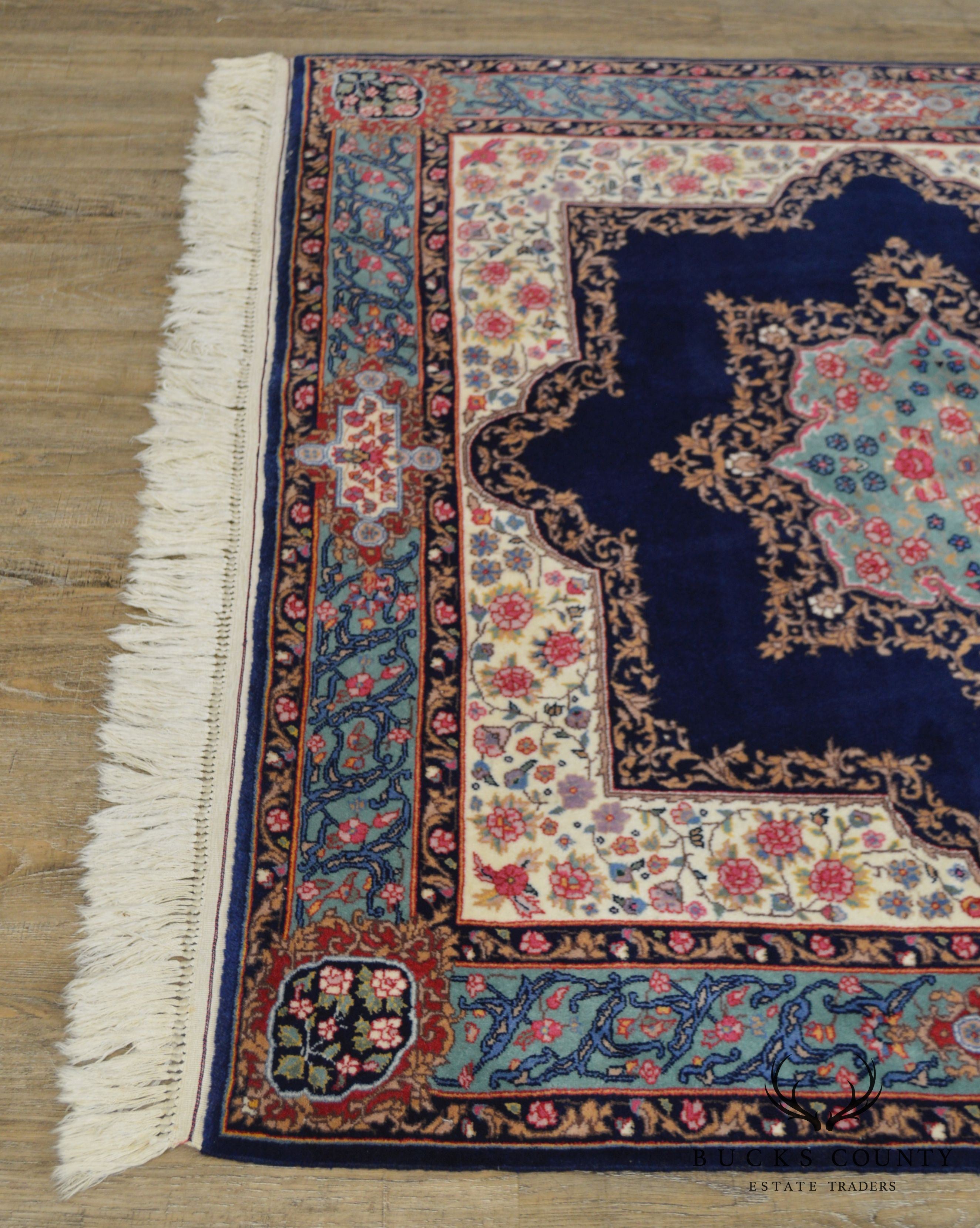 Fine Quality Hand Tied Blue Kirman 71"x60.5" Area Rug