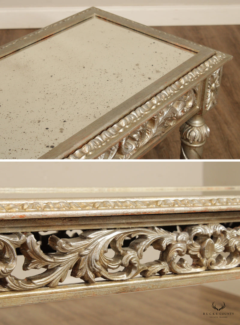 French Louis XVI Style Silvered Mirror Top Console Table