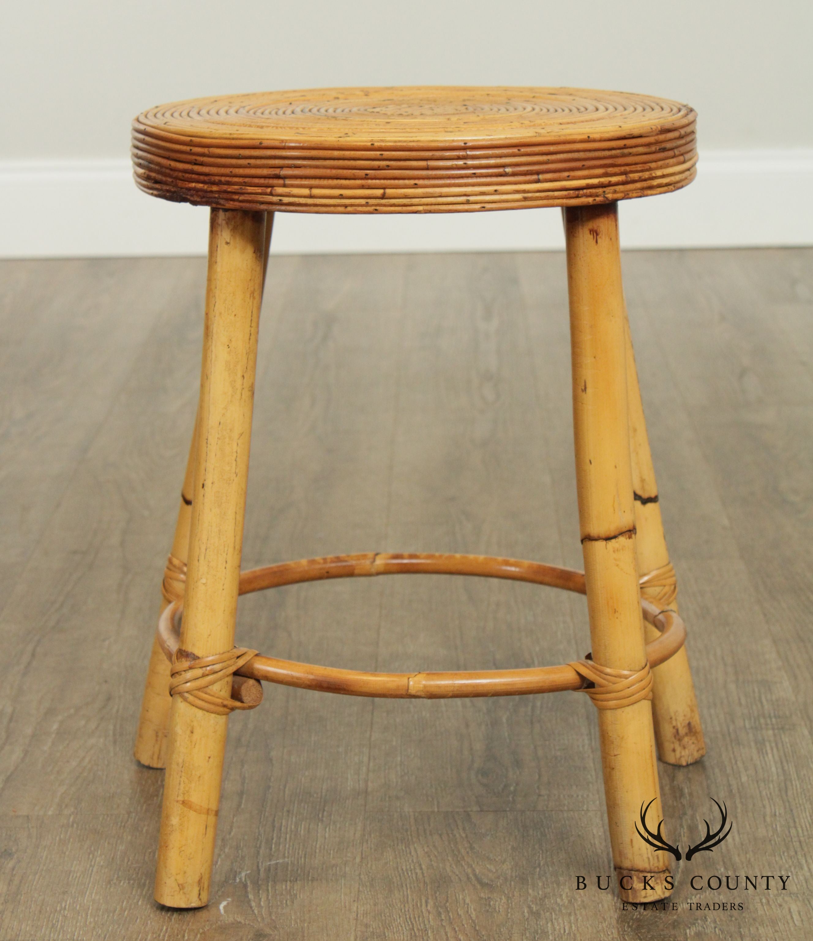 Vintage Bamboo Kidney Shape Vanity with Mirror, Stool