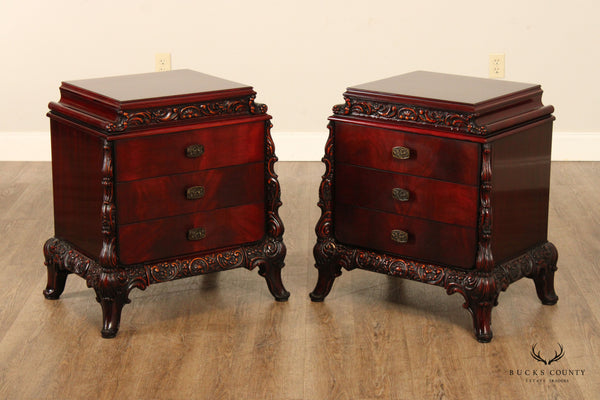 Williamsport Chinese Chippendale Style Pair of Carved Mahogany Nightstands