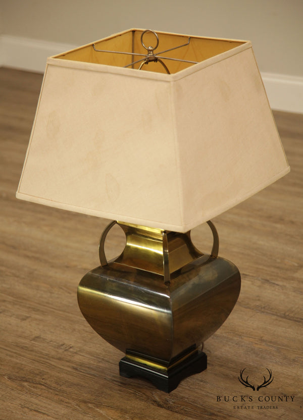 Brass Table Lamp with Shade, Square Urn Shape