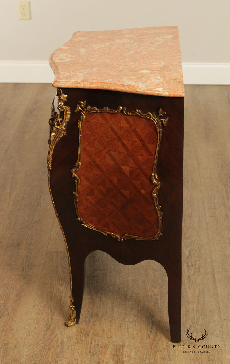 French Louis XV Style Bombe Marble Top Commode