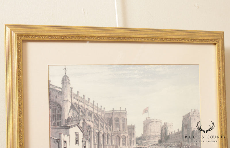 Antique English Engraving, St. George Chapel Windsor Castle in Custom Frame