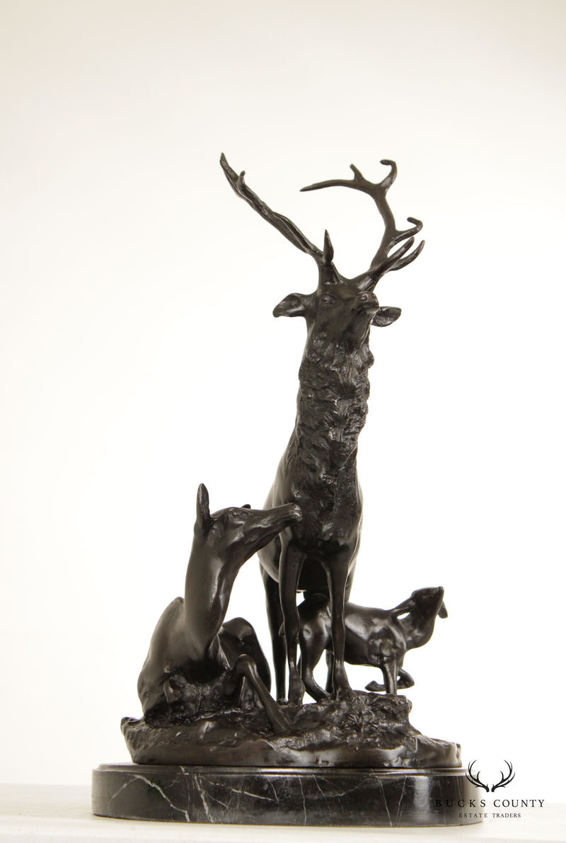 Vintage Stag and Doe Deer Bronze Statue