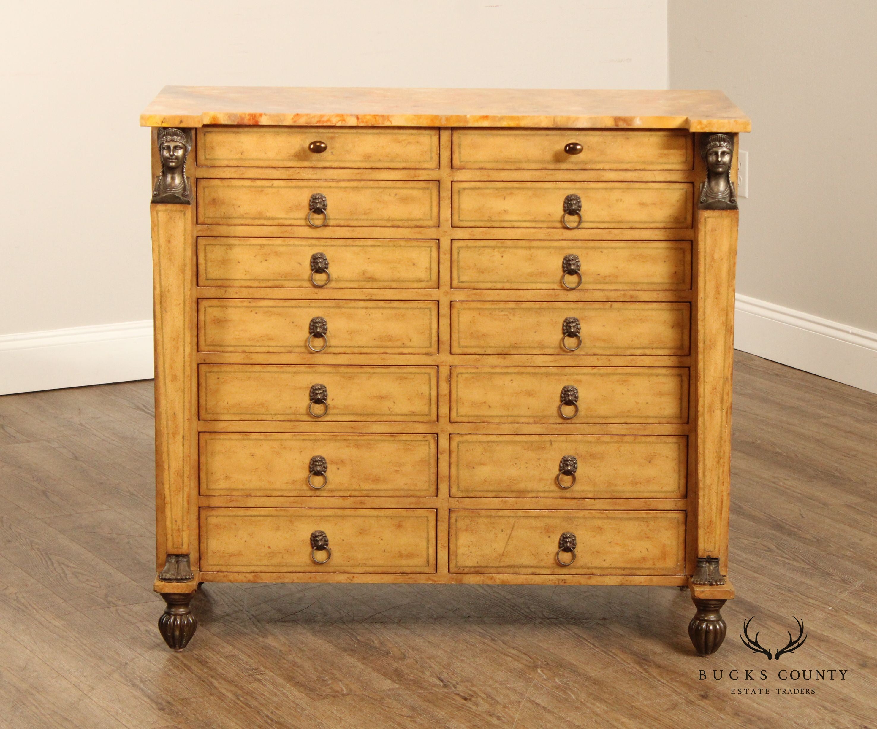 Egyptian Revival Leather Wrapped Chest Of Drawers By Kreiss