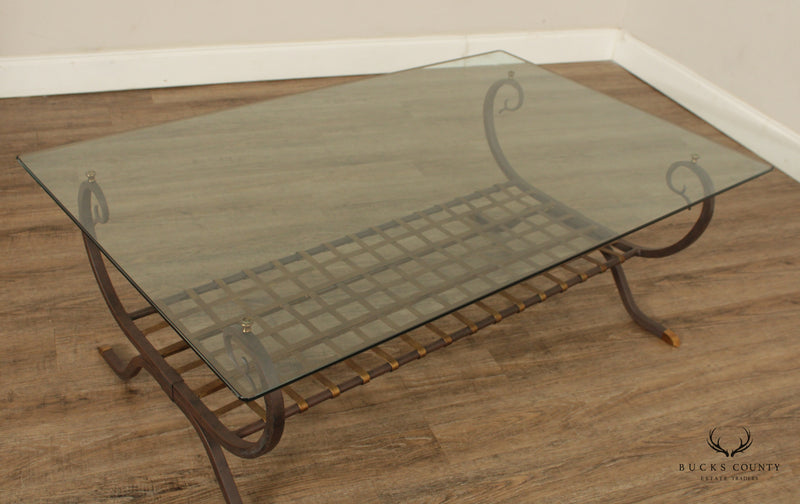 Maitland Smith Wrought Iron Glass Top Coffee Table