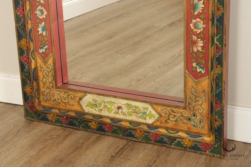 Asian Tibetan Style Floral Painted Full Length Mirror