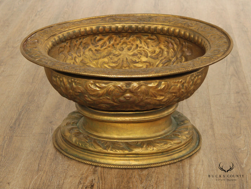 Antique Italian Repoussé Brass Cache Pot