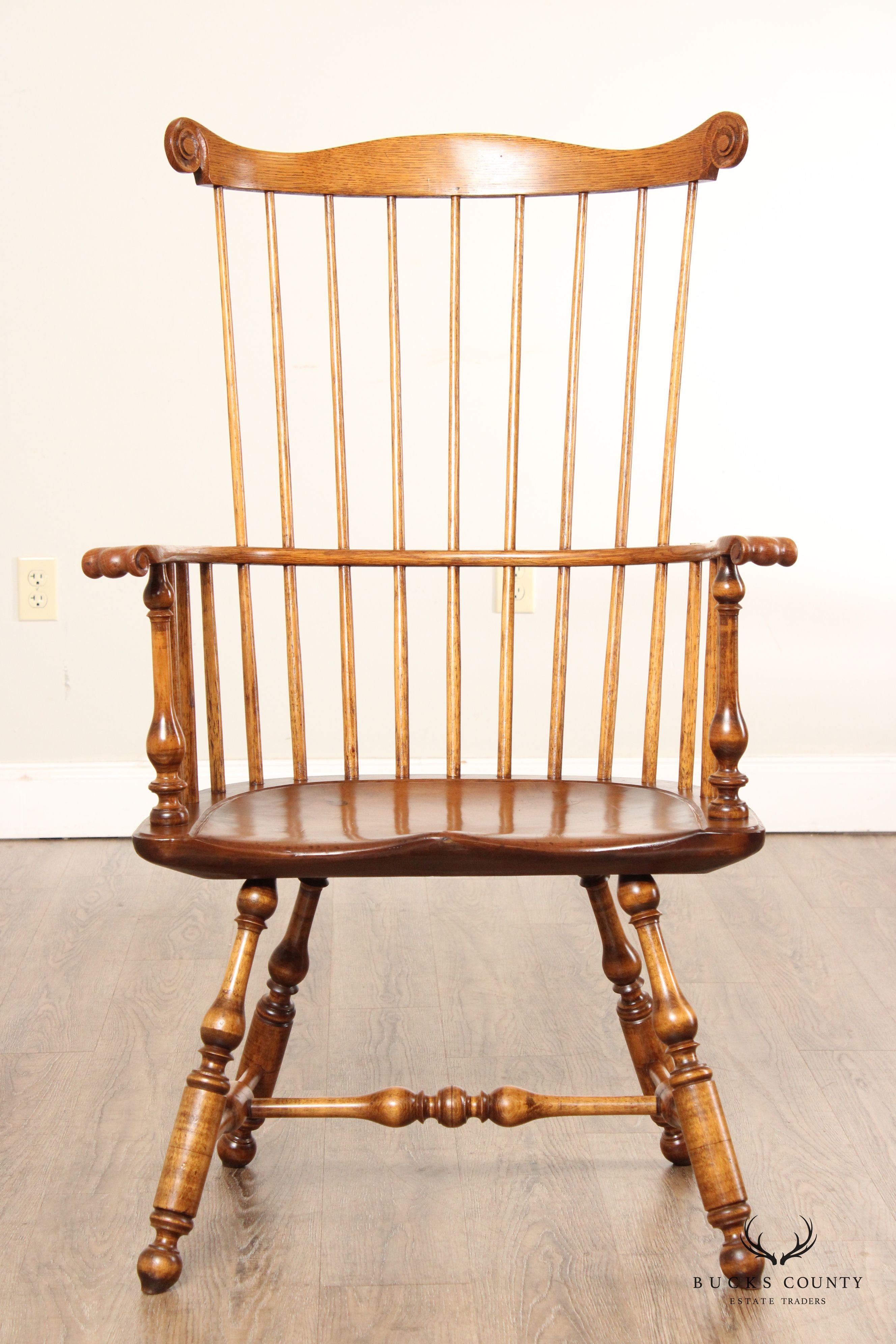 New England Oak and Maple Comb Back Windsor Armchair