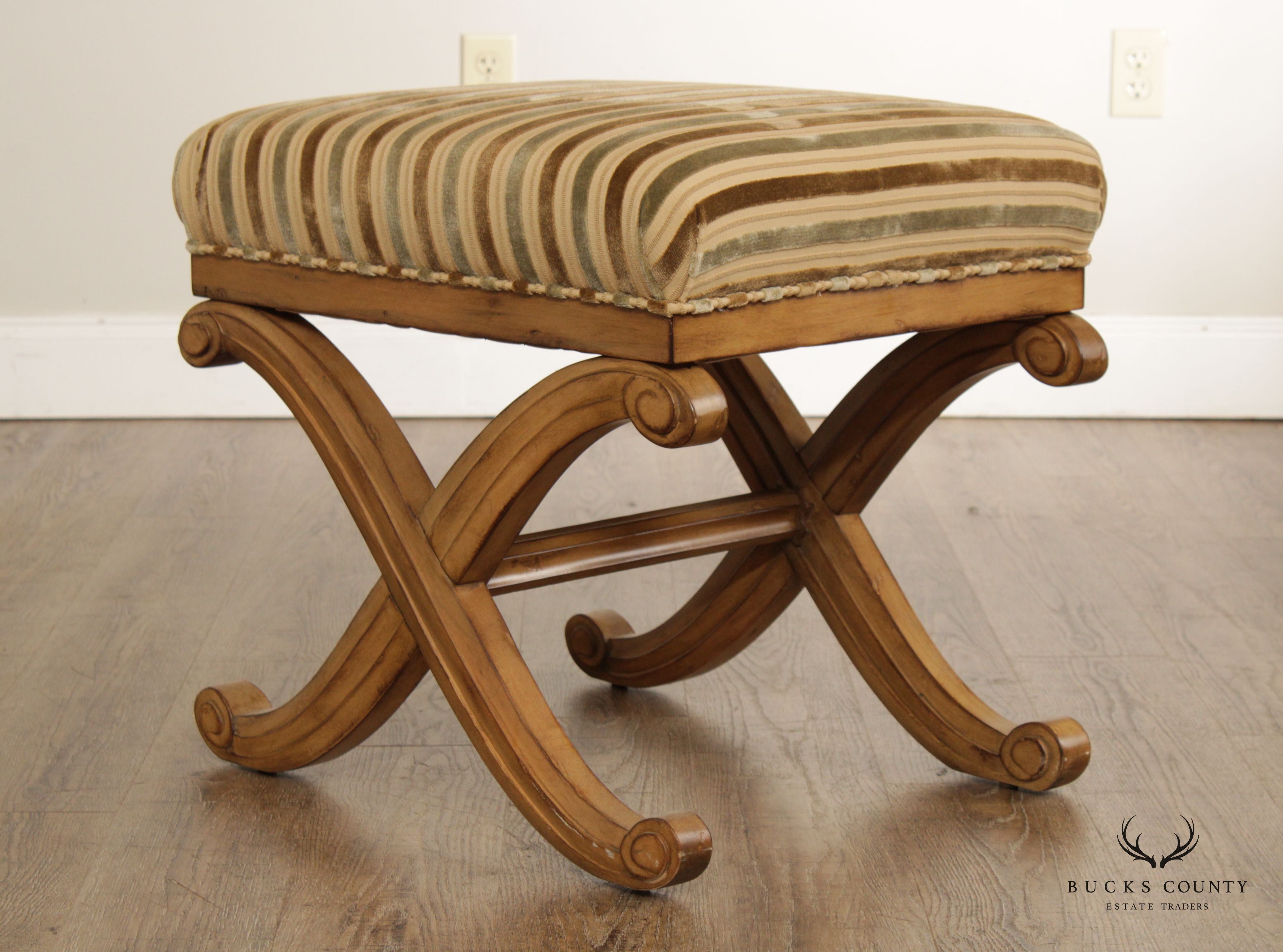 Swaim Regency Style Upholstered X-Frame Stool