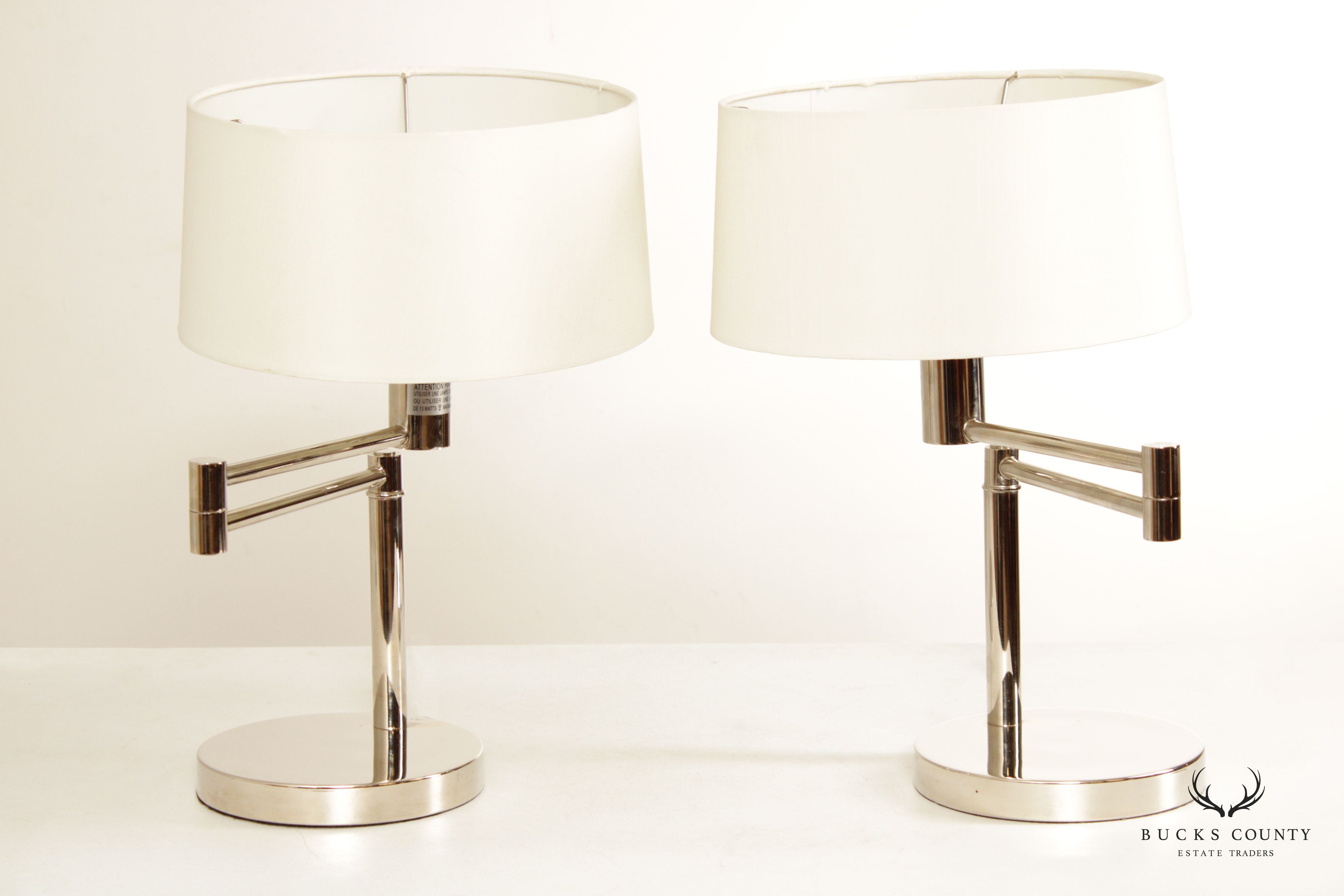 Ralph Lauren Modern Pair of Chrome Swing Arm Table Lamps