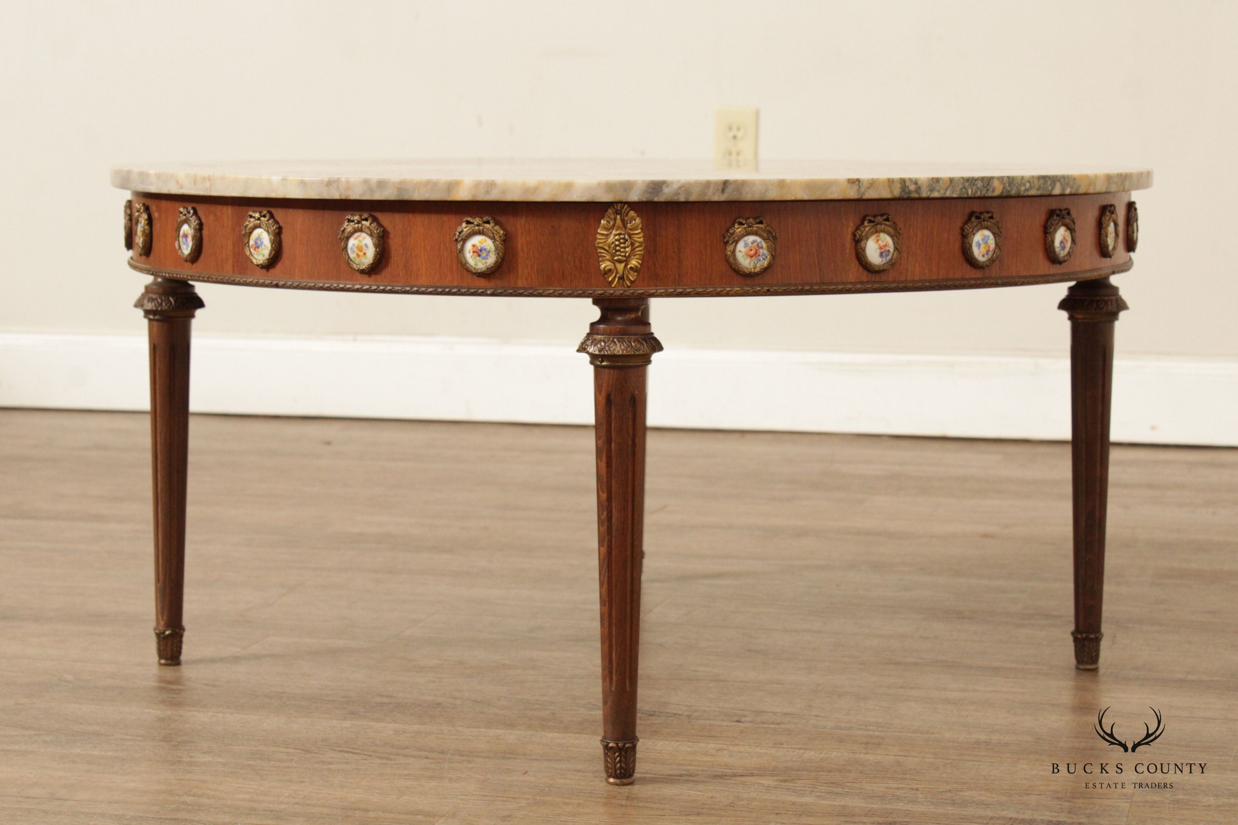 French Louis XVI Style Marble Top Cocktail Table