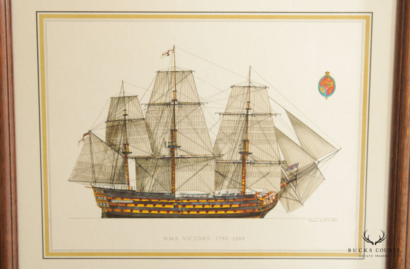Vintage Royal Naval HMS Victory Maritime Lithograph Print