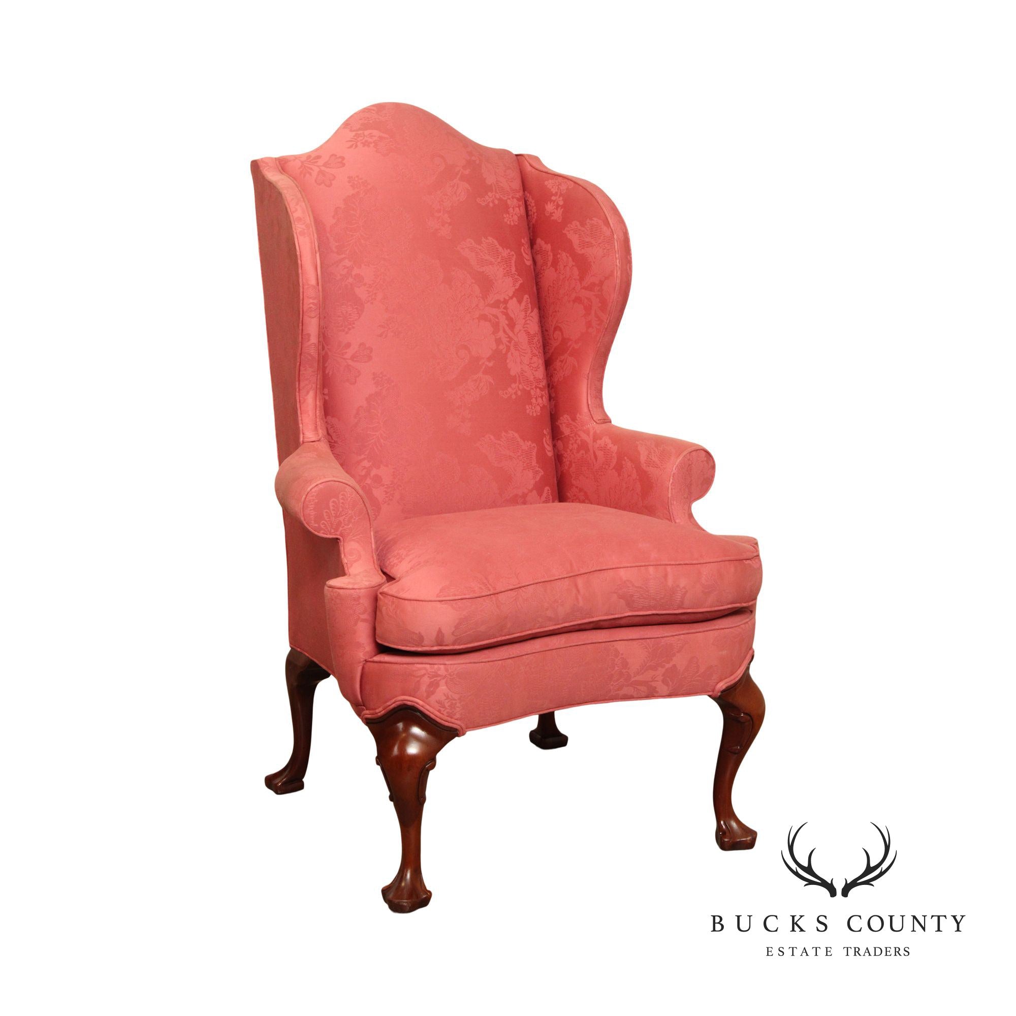 Hickory Chair Queen Anne Style Mahogany Wingback Armchair