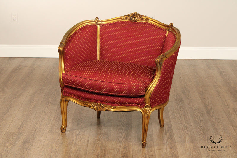 French Louis XV Style Carved Giltwood Marquise Bergere Armchair