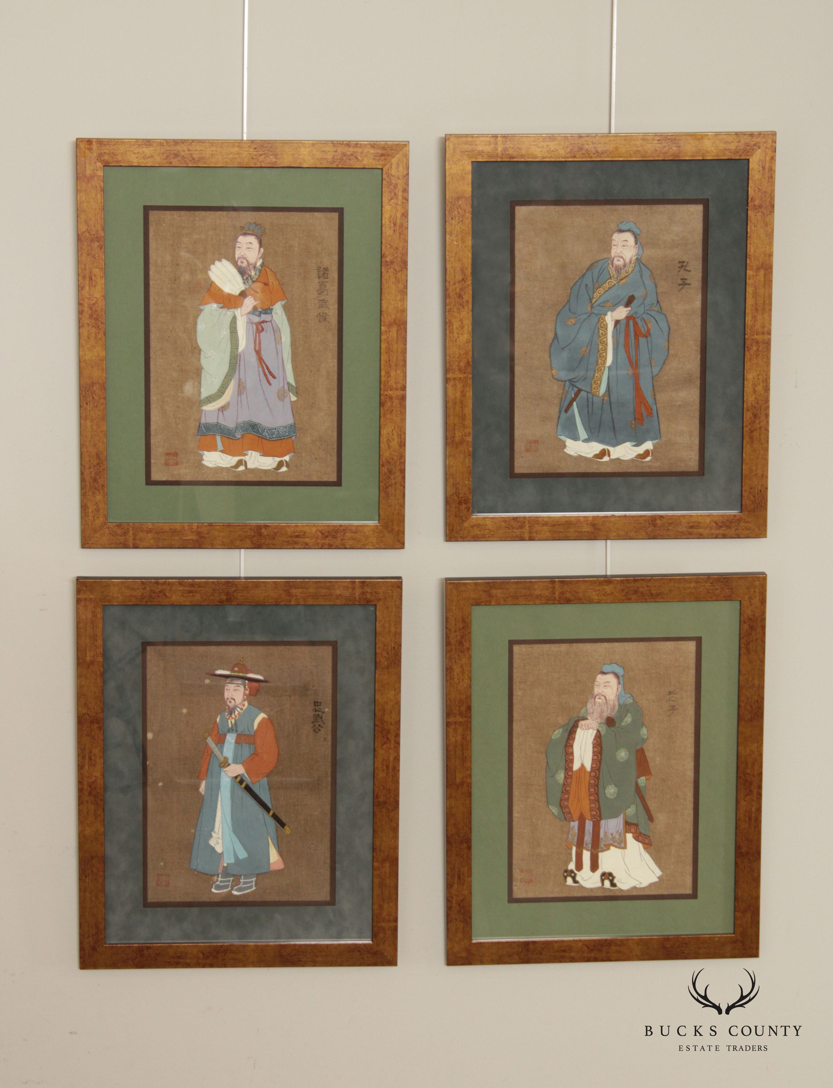 Vintage Chinese Ancestral Portraits Set of 4 Paintings