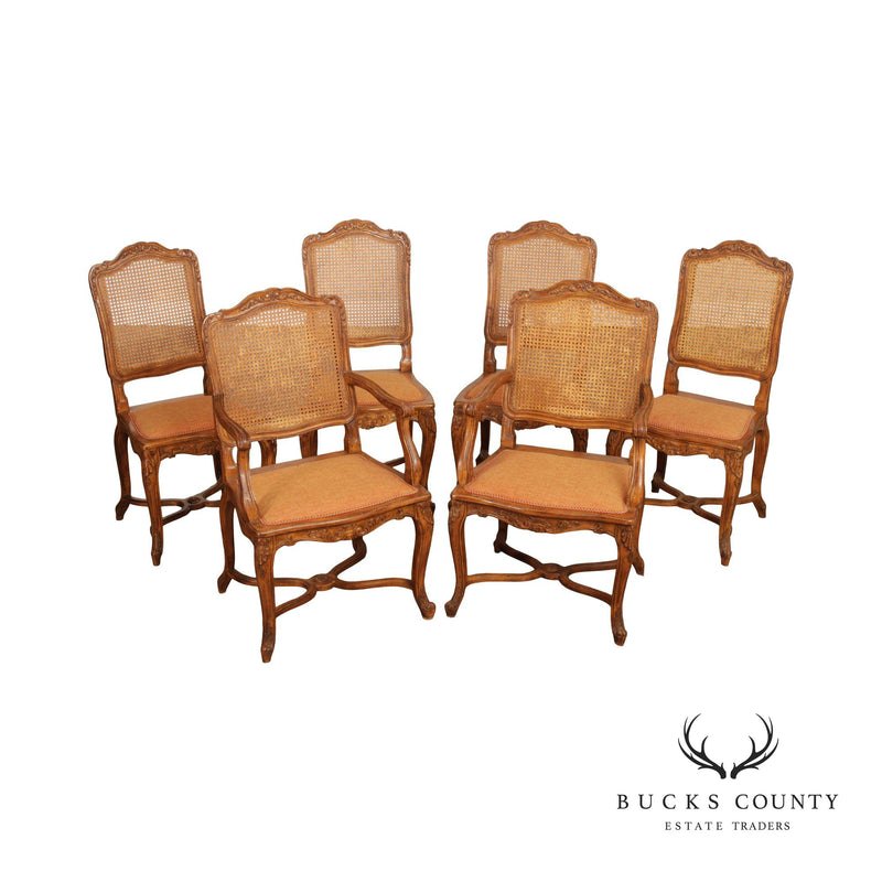 French Louis XV Style Set Six Cane Dining Chairs