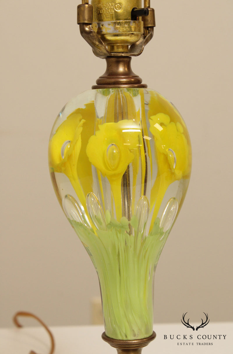 Vintage Floral Art Glass Pair of Table Lamps
