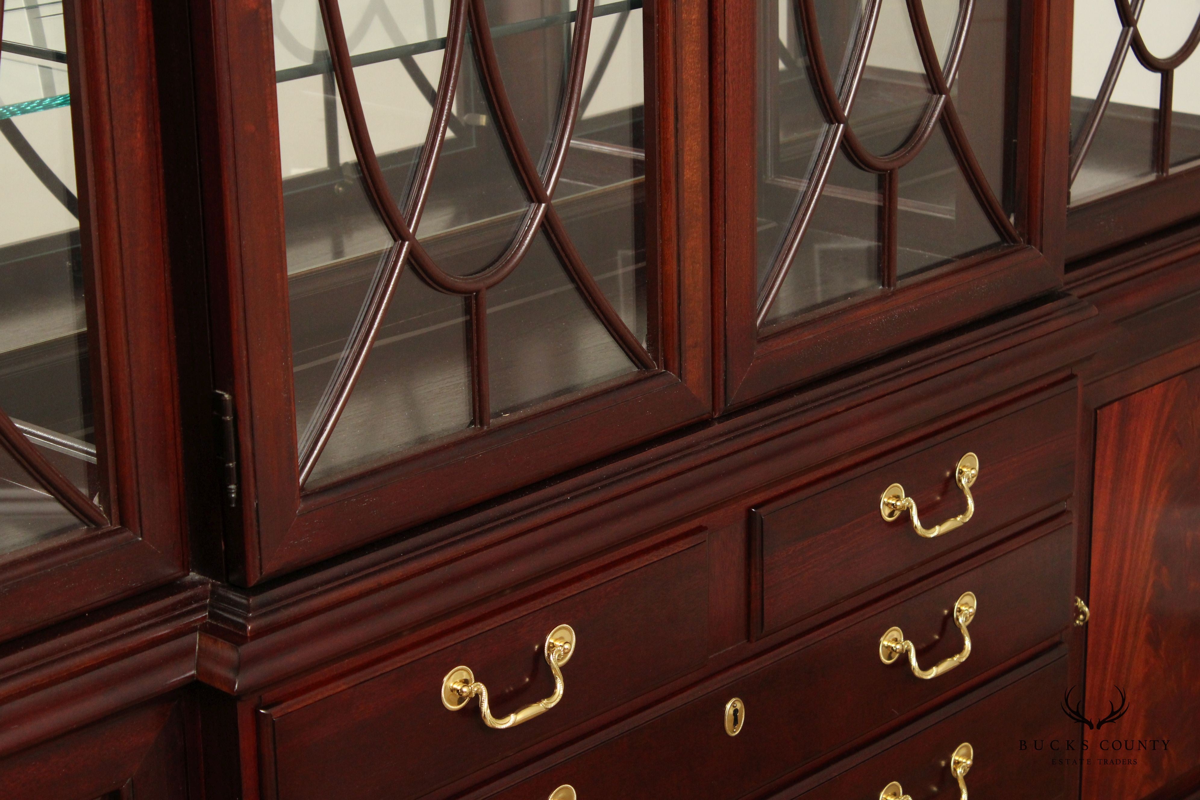 Thomasville Georgian Style Large Mahogany China Display Breakfront