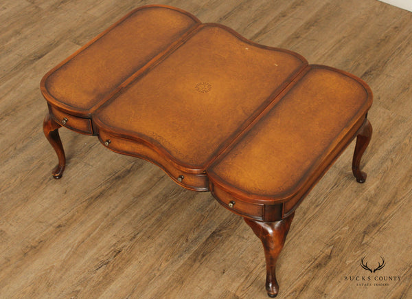 English Regency Style Leather Top Cocktail and Games Table