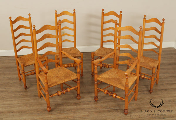 Robert Johnson Tiger Maple Set 6 Hand Crafted Delaware Valley Ladder Back Dining Chairs