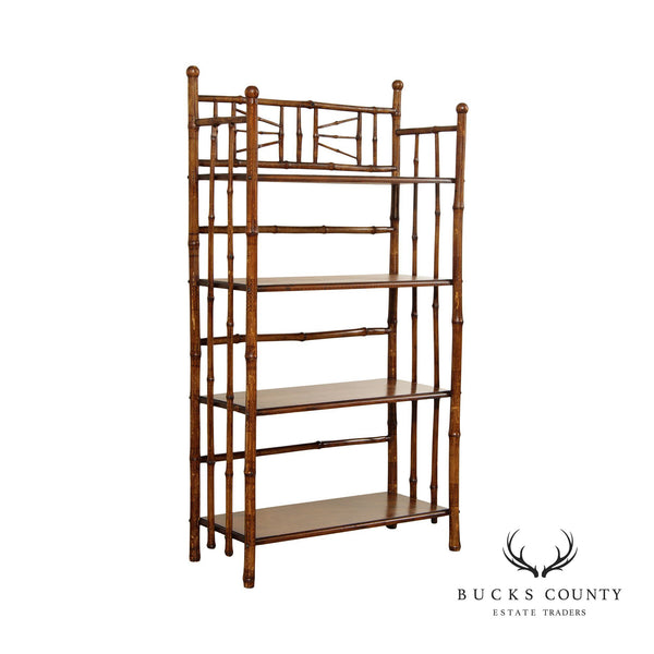 Antique Aesthetic Movement Burnt Bamboo and Oak Etagere Bookshelf