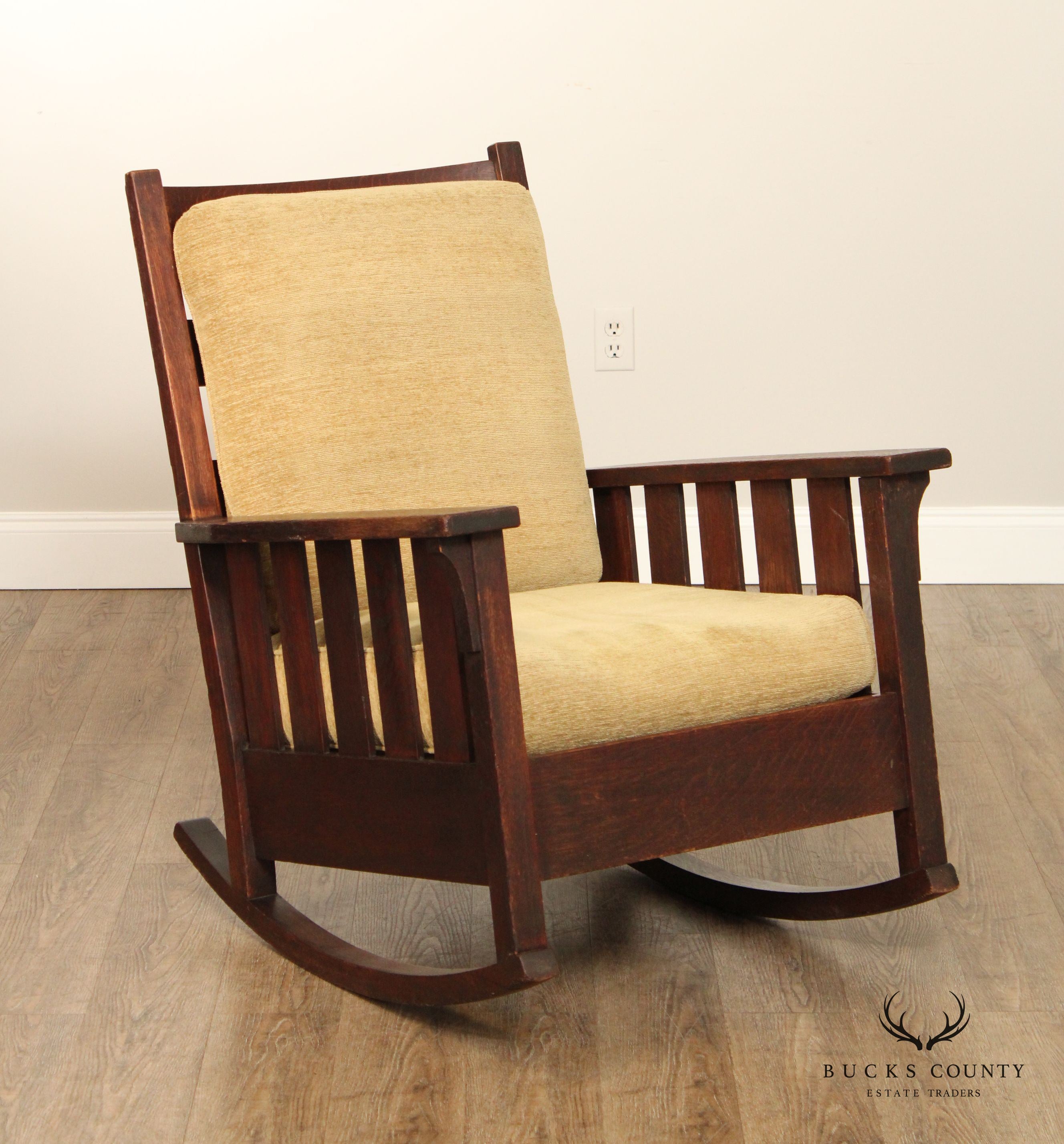 Gustav Stickley Antique Mission Oak Slatted Rocking Chair