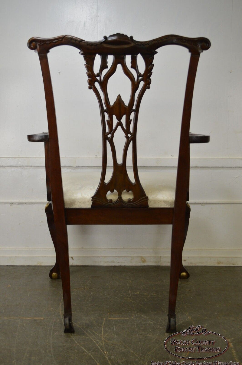 Giant Solid Mahogany Chippendale Style Carved Arm Chair