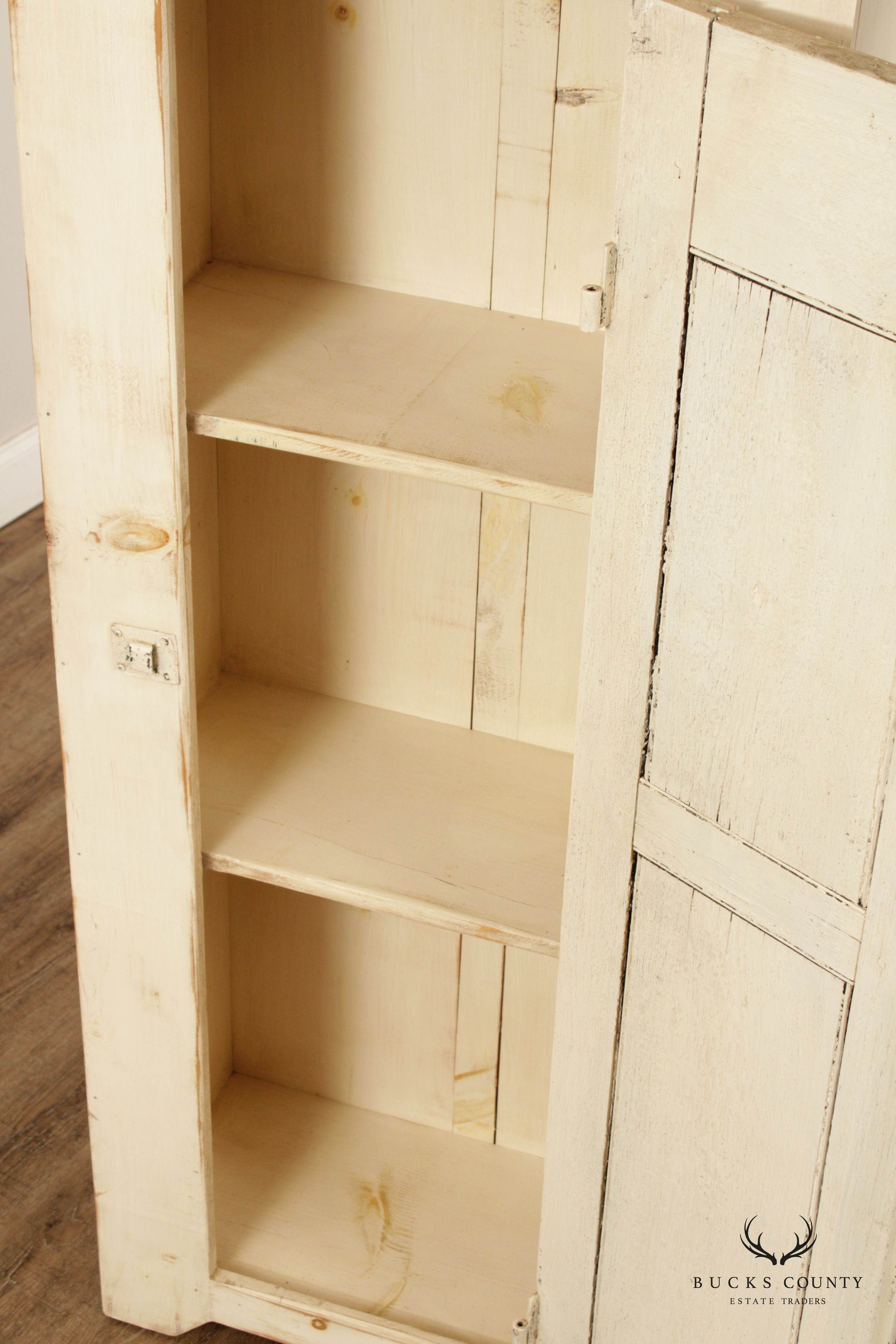 Farmhouse Style White Painted Pine Pantry Cabinet