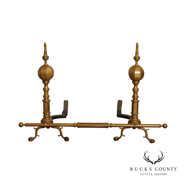 FEDERAL STYLE PAIR OF BRASS ANDIRONS AND POKER