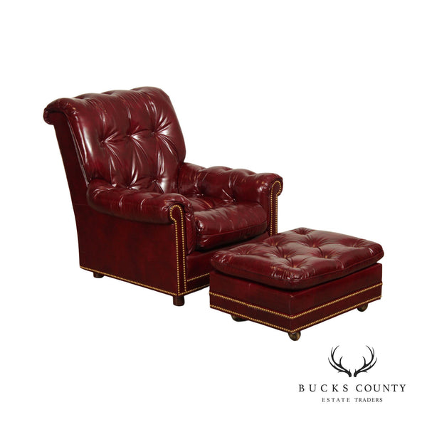 Hancock & Moore Chesterfield Style Tufted Leather Lounge Chair with Ottoman