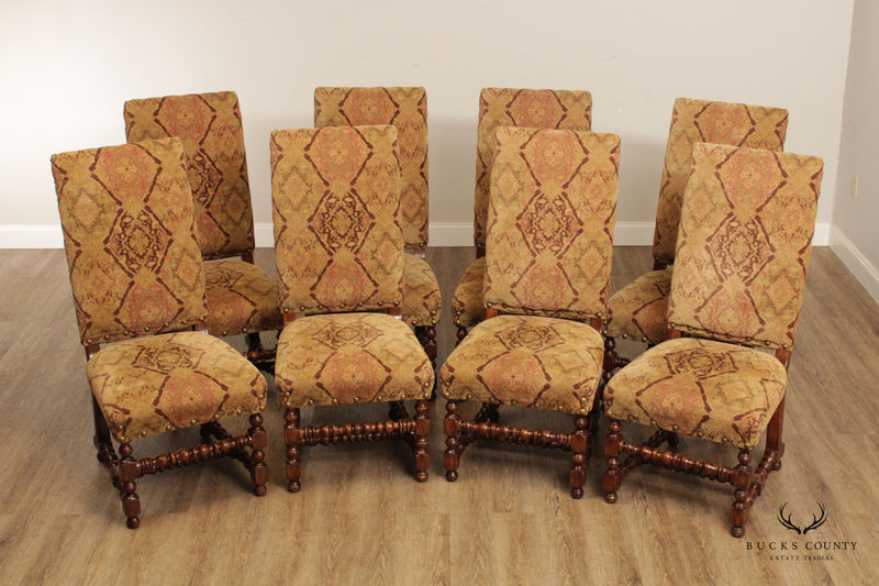 Bausman & Company Jacobean Style Set Of Eight Upholstered Dining Chairs