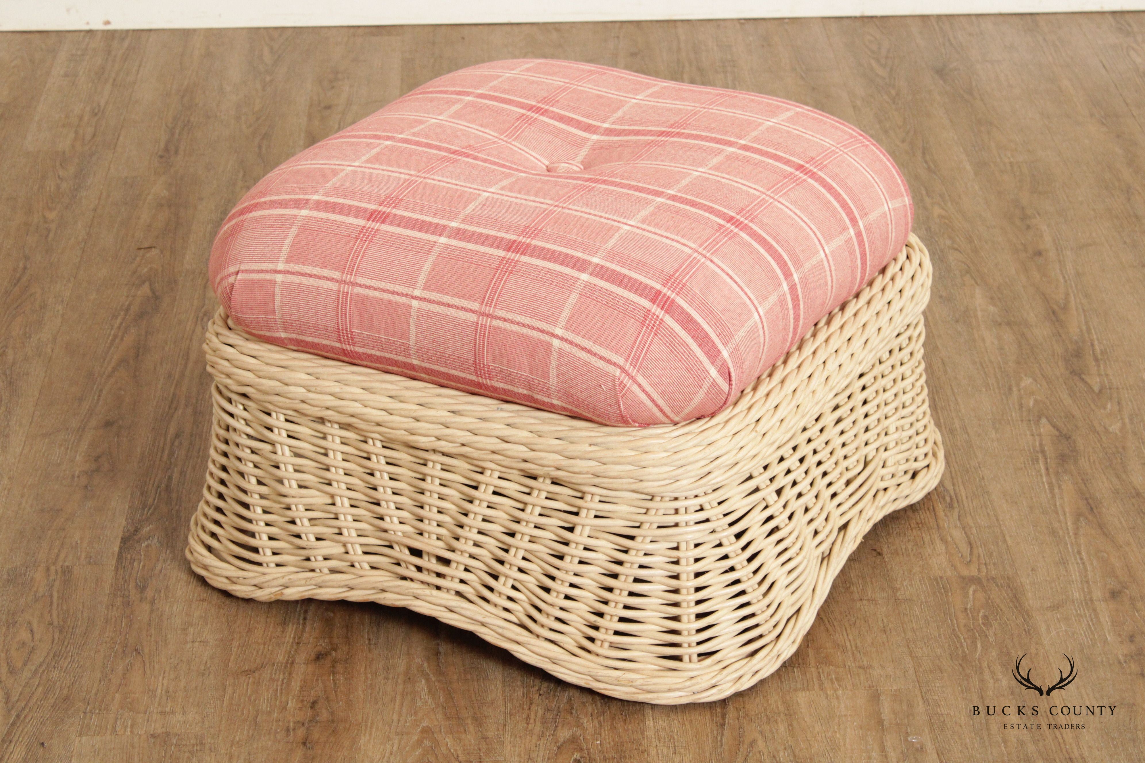 Vintage Quality Woven Wicker Ottoman Footstool