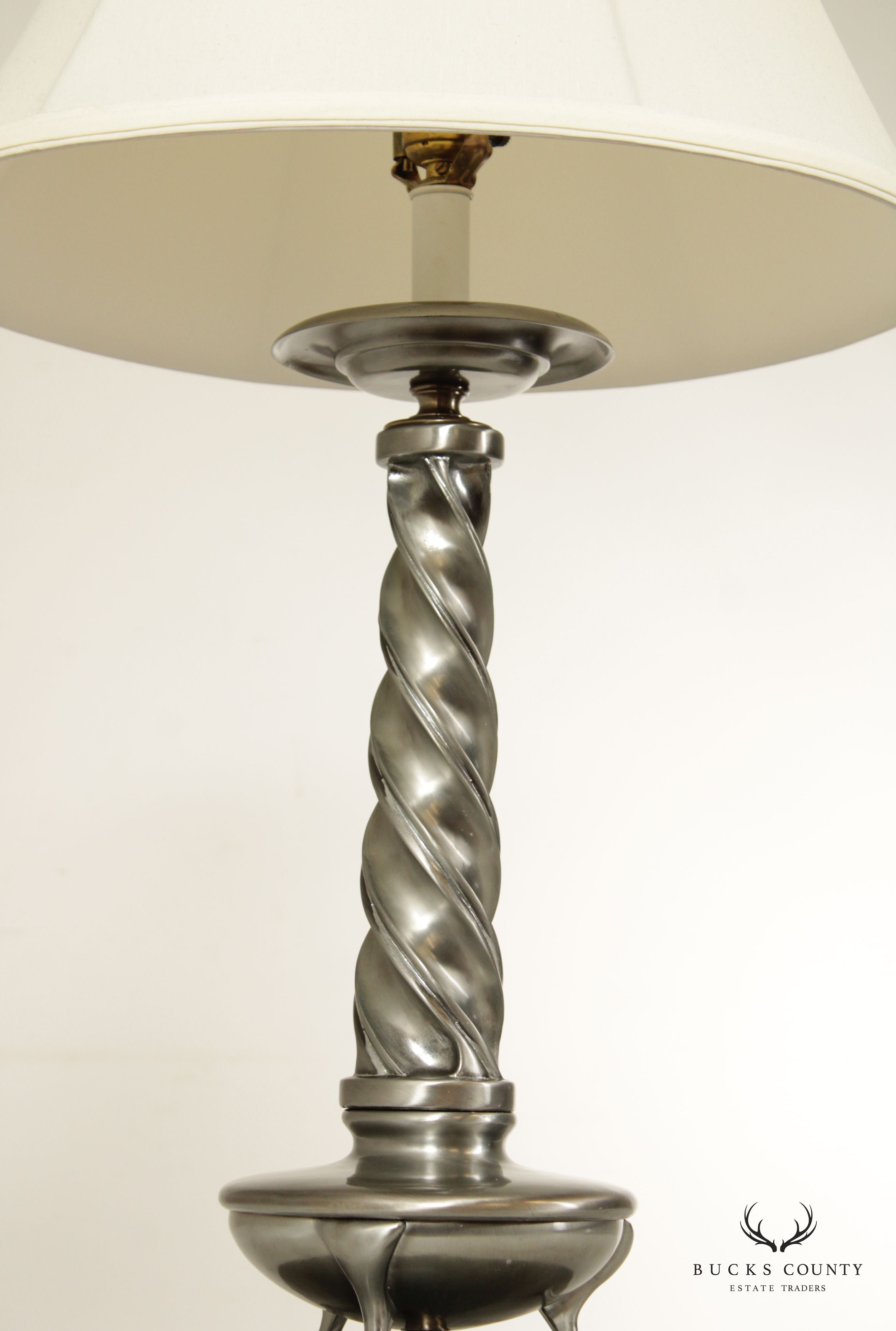 Vintage Metal Braided Column Pair of Table Lamps