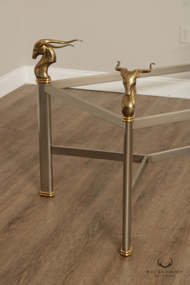 Neoclassical Style Vintage Brass and Steel Rams Head Dining Table
