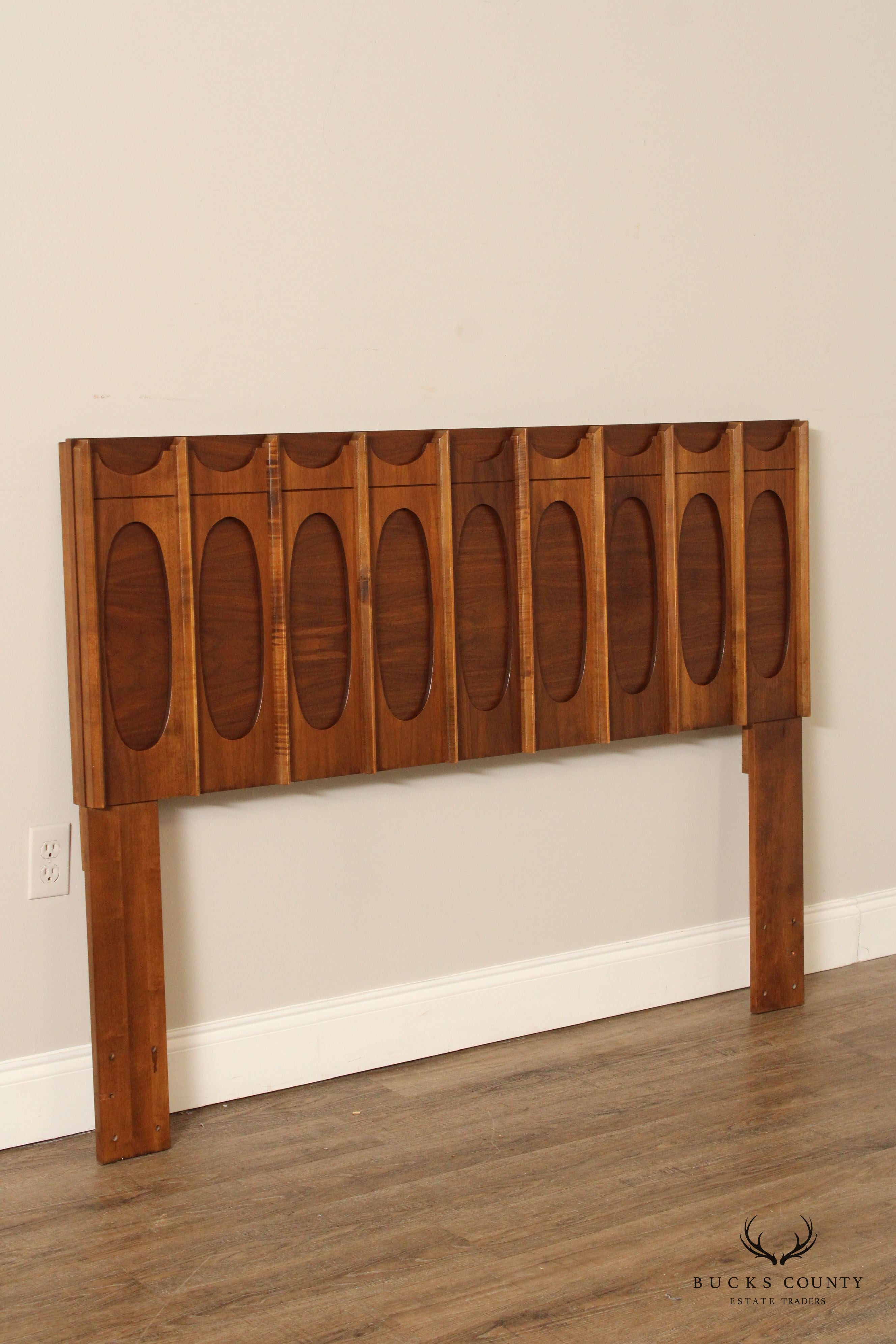 Tobago Mid Century Modern Sculpted Walnut Queen Headboard