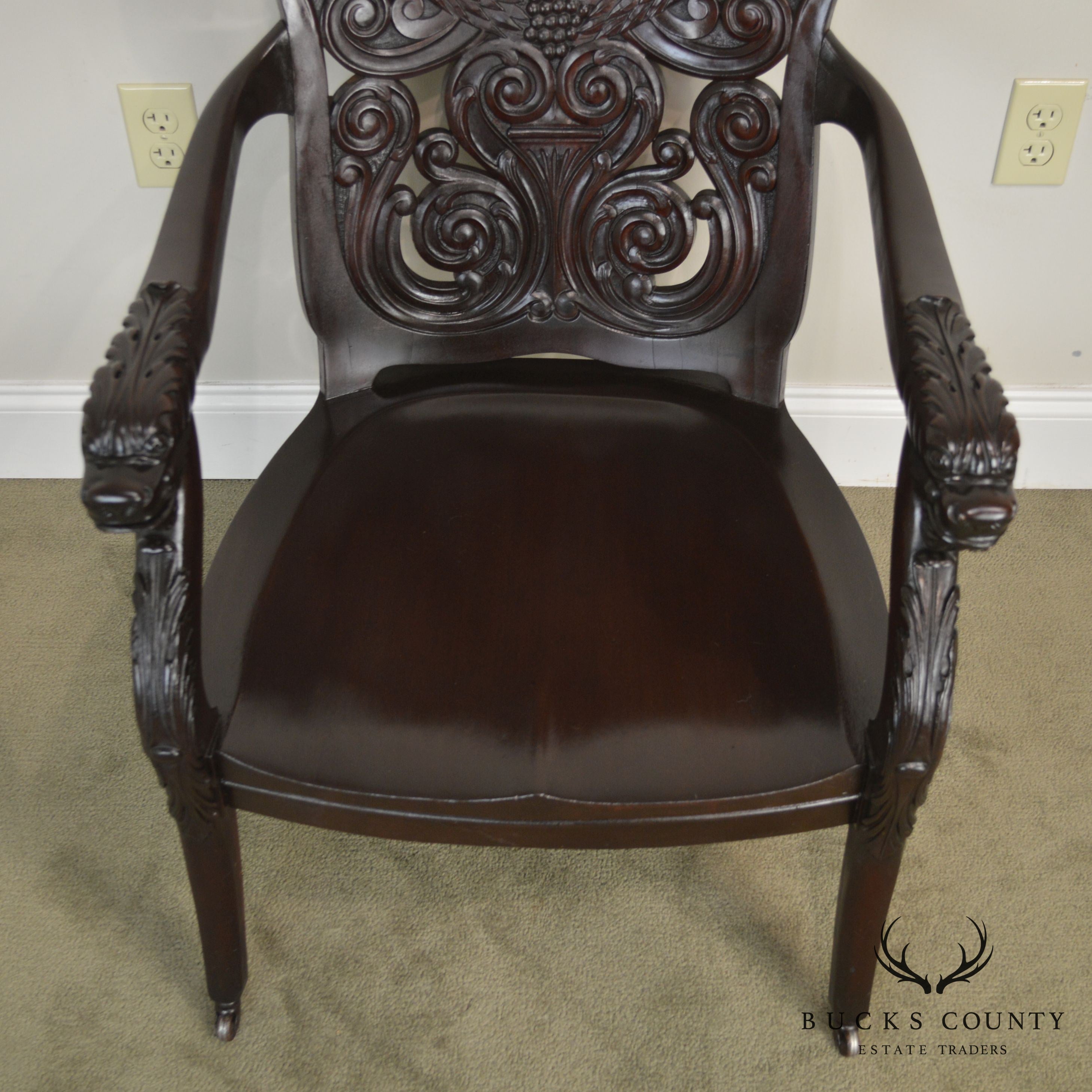 Antique 19th Century Renaissance Carved Mahogany Arm Chair