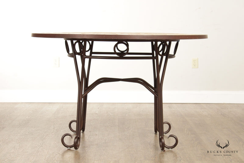 Tuscan Style Mosaic Stone & Wrought Iron Round Dining Table
